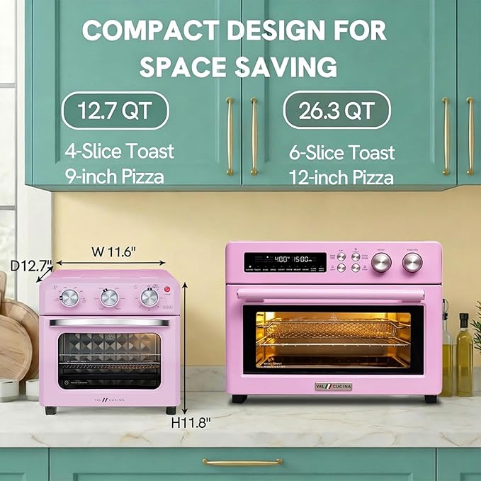 VAL CUCINA 6-in-1 Air Fryer Toaster Oven Combo, Compact 12.7 QT Small Countertop Convection Oven, Fits 9" Pizza & 4 Toast, Hexagon Hybrid Heating, Enamel Baking Pan