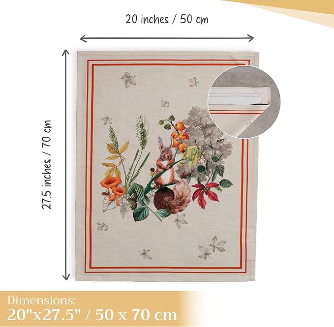 Maison d' Hermine Kitchen Towels Set of 3 100% Cotton 20" x 27.5" Reusable Cloth Tea Dish Towels Absorbent with Hanging Loop for Kitchen Dining Thanksgiving Christmas Decorations (Recolte)