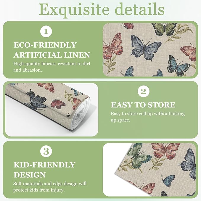 Vintage Colourful Butterfly Placemats Set of 6, Washable Heat Resistant Table Mat Linen Place Mats for Party Kitchen Dining Home Decor 12x18 Inch