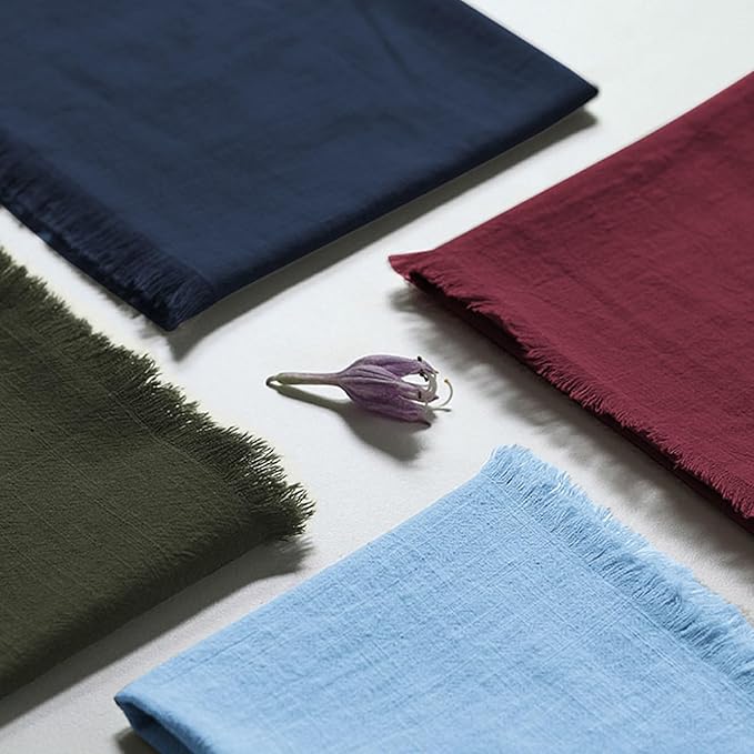 Handmade Cloth Napkins 100% Cotton Napkins with Fringe，Delicate Handmade Cloth Napkins for Dinners, Parties, Weddings and More，18 x 18 Inch Set of 6 - Olive Green