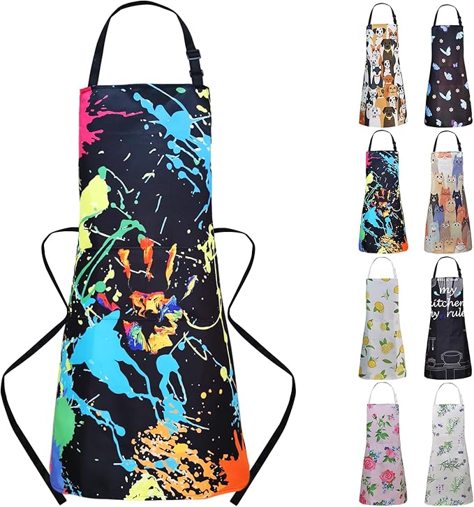 ZiQilin Adjustable Waterproof Kitchen Apron for Women with 2 Pockets Cooking Chef Apron Gardening Funny BBQ Aprons for Men