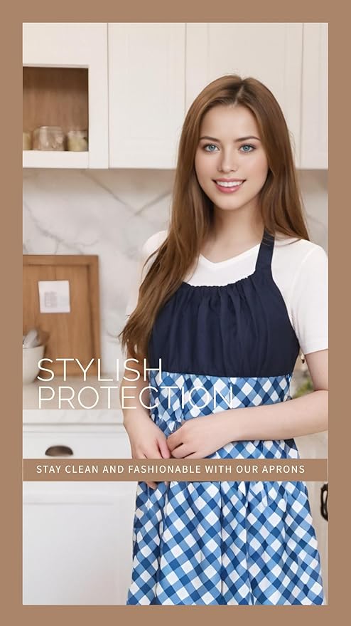 Lovely Flower Pattern Retro Aprons With Large Pockets for Women Girls Cooking Kitchen Bakery Mother's Gift