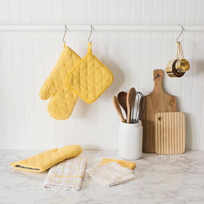 DII Basic Terry Collection Windowpane Dishcloth Set, 12x12, Yellow, 6 Piece