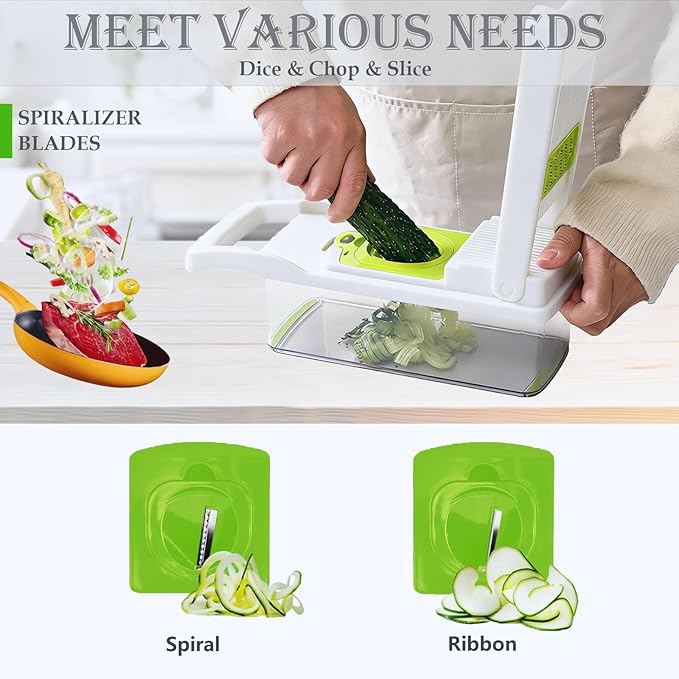 Pro-Series 20-in-1 Vegetable Chopper, Dewpeton Mandoline Slicer, Veggie Chopper, Food Chopper with Container, Vegetable Cutter Chopper & Spiralizer for Onion Salad (Home Essential Gadget & Kitchen)