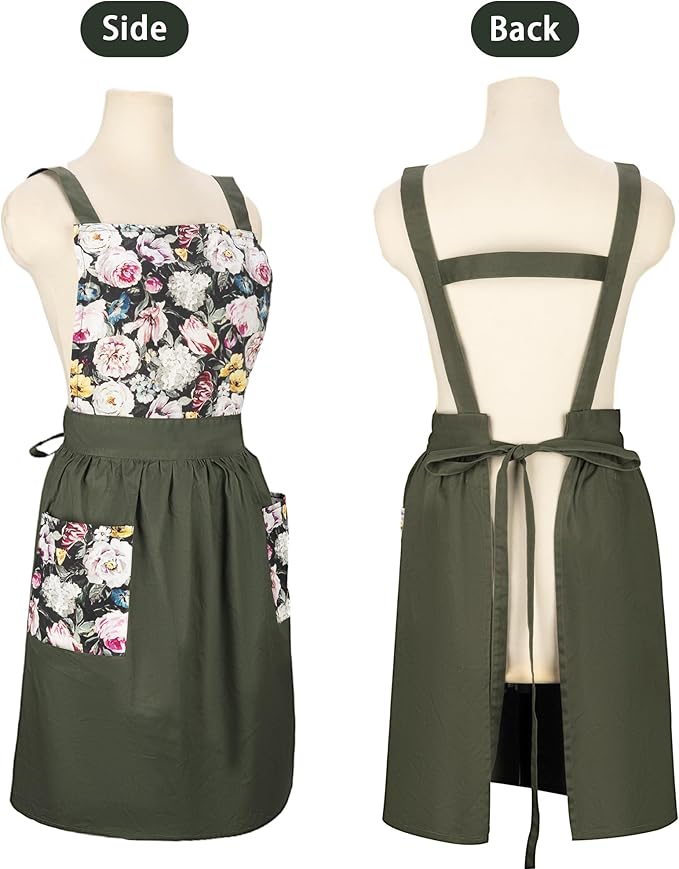 NEOVIVA Kitchen Aprons for Women with Pockets,Cooking Aprons for Women,Vintage Apron for Baking Gardening,Gifts for Mothers