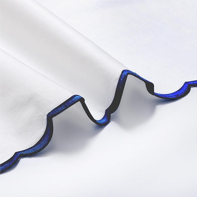 Ridhi Cloth Napkins 100% Pure Cotton Farmhouse Wedding Dinner Napkins Gift for Spring, Easter, Valentine, Holiday, Everyday Napkin (4-18" x 18" White with Tanzanite Blue Edge)
