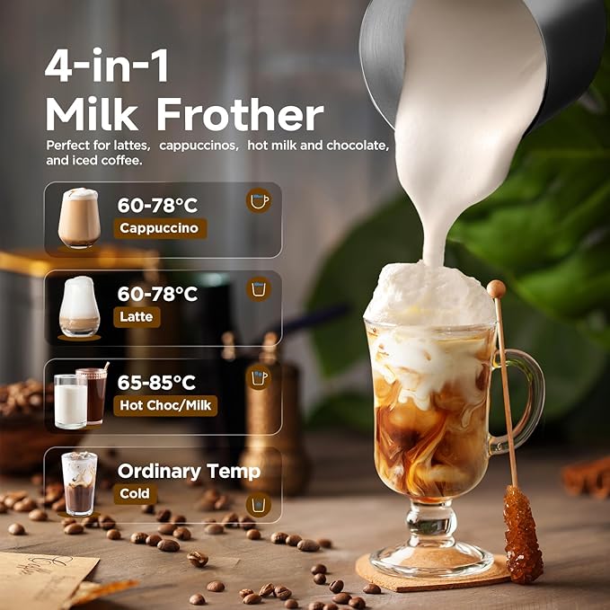 Food Grade Stainless Steel Electric Milk Frother and Warmer, 17oz, Detachable, Automatic Heating, Dishwasher Safe,silver
