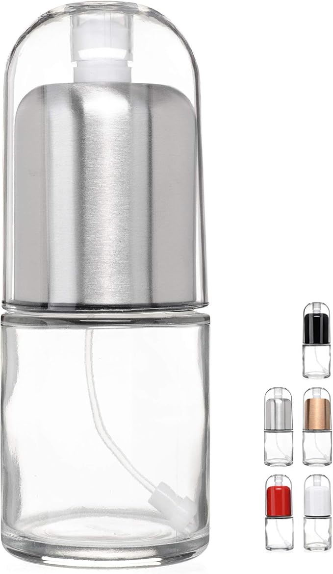 Olive Oil Sprayer and Oil Mister Elegant Glass Bottle with Clog-Free Filter & Leak Proof Top - Stainless Steel