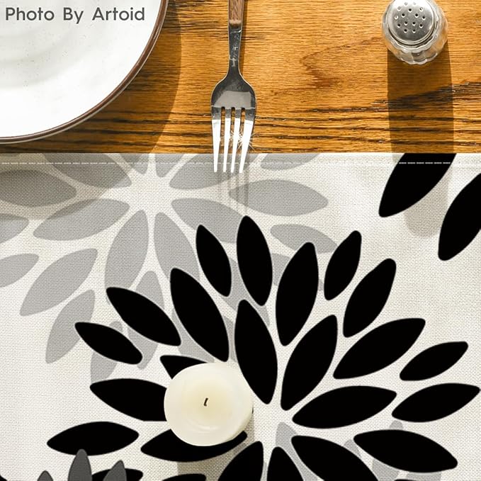 Artoid Mode Black Dahlia Floral Pinnata Halloween Table Runner, Fall Autumn Kitchen Dining Table Decoration for Home Party Decor 13x72 Inch