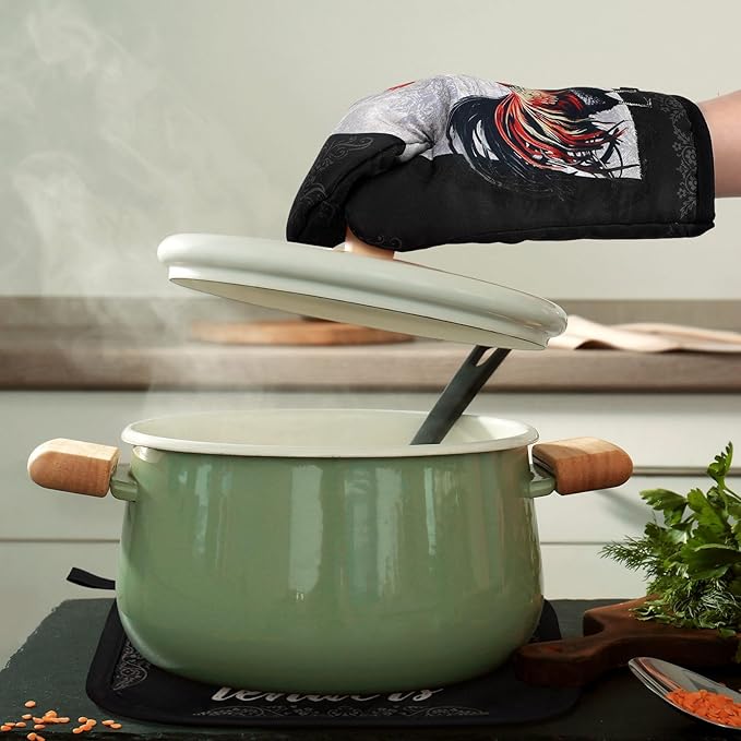 Bencailor 6 Pcs Spring Kitchen Decor Sunflower Pot Holders and Oven Mitts Sets Yellow Kitchen Towel 2 Farmhouse Cooking Mittens for Cooking Grilling Supply Accessories(Black, Gray,Rooster)