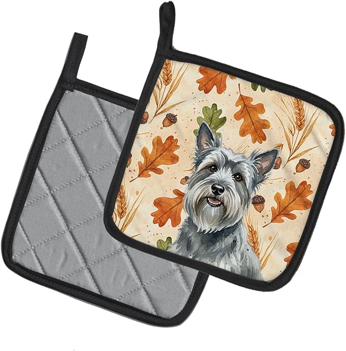 Caroline's Treasures Gray Skye Terrier Heirloom Fall Pair of Pot Holders Pair 7.5x7.5 Quilted Insulated Hot Pads Decorative Kitchen Gift Made in USA