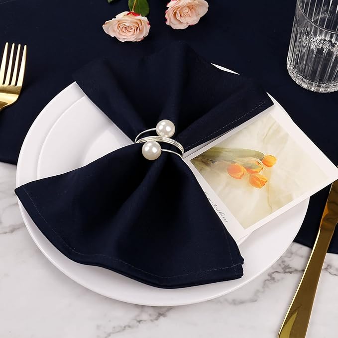Cloth Napkins Set of 6, 18 x 18 Inches Cotton Washable Table Napkins Reusable Navy Blue Dinner Cloth Napkins for Wedding, Parties, Thanksgiving, Christmas, Kitchen Dining (Navy Blue)