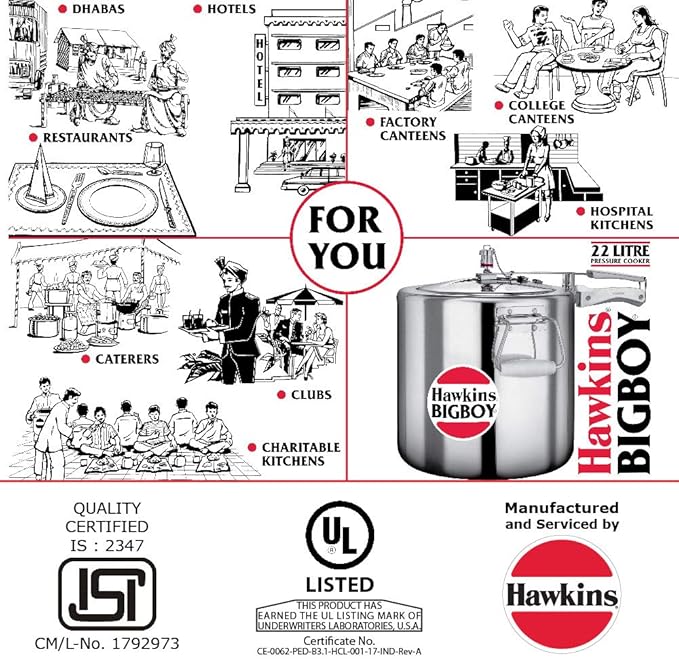 Hawkins Bigboy Aluminum Pressure Cooker, 22 Litres
