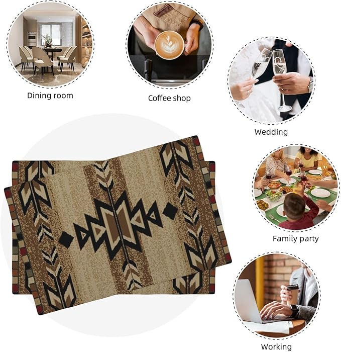 Brown Black Boho Placemats Set of 4 Rustic Aztec Western Decor Place Mats 12x18 Inch Beige Tribal Native Geometic Decorative Linen Table Mats for Home Kitchen Dining Party Table Decoration
