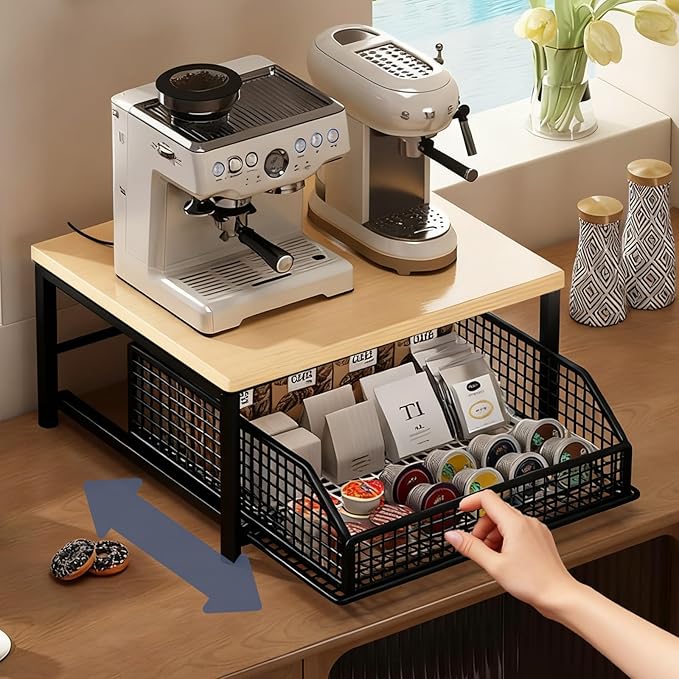 Funecy Coffee Pod Drawer Holder,Coffee Machine Storage Rack,Home Kitchen Counter Coffee Bar Organizer,Storage Basket Drawer (Black)