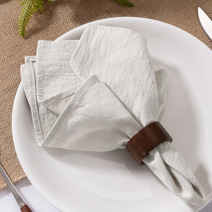 MLMW Linen Cloth Napkins Set of 8 Boho Natural Spring Easter Napkins Cloth Washable Bulk Dinner Napkins 16"×16" for Rustic Wedding Party Baby Bridal Shower Birthday Table Decor