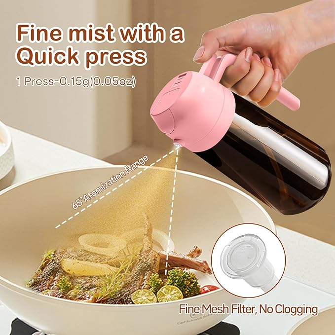 YARRAMATE 2Pcs 16oz/470ml Dark Brown Oil Sprayer for Cooking with Stickers, Food-grade Premium 2 in 1 Olive Oil Dispenser Bottle for Kitchen Gadgets, Air Fryer, Salad, Frying, BBQ (Pink&Black)