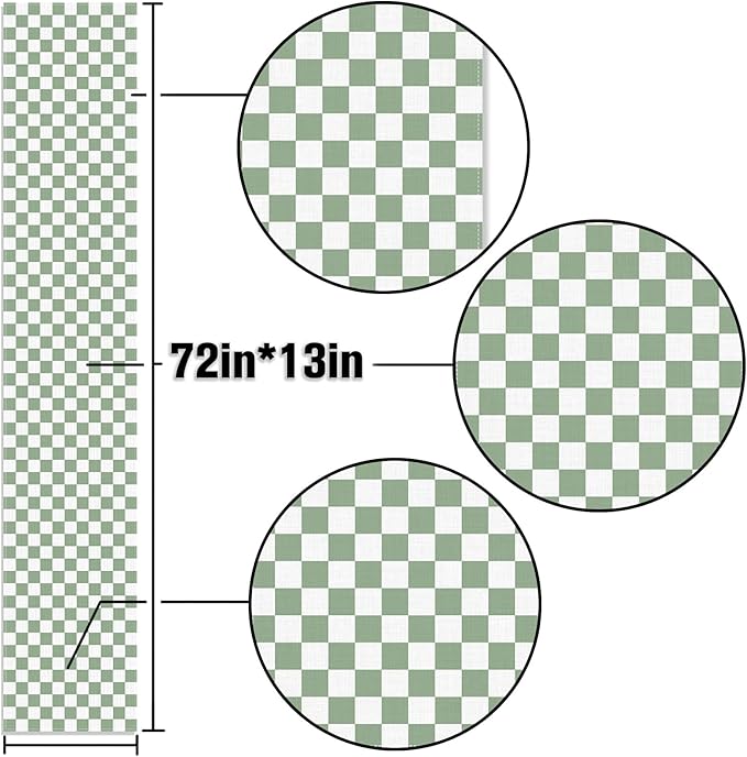 Sage Green Checkered Table Runner Green and White Classic Checkerboard Table Decorations for Wedding Birthday Bridal Baby Shower Home Party Kitchen Island Decor (Sage Green, 13" x 72")