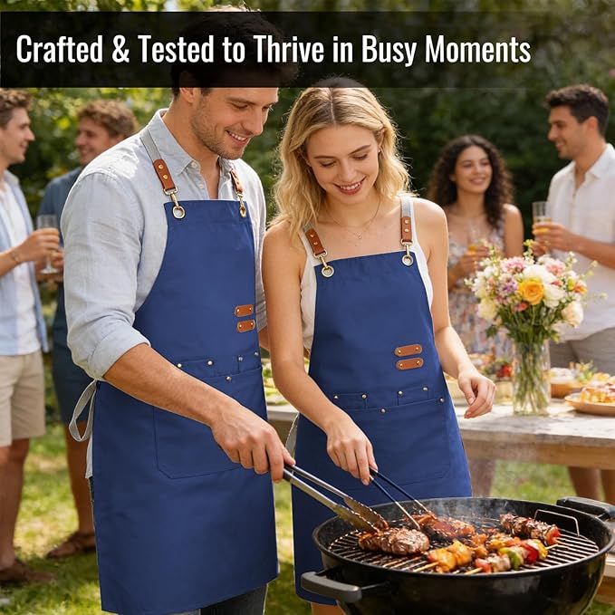 Aoomzoon Durable Kitchen Apron,Multifunctional Chef Aprons for Women & Men with Pockets for Cooking Baking & Daily Use