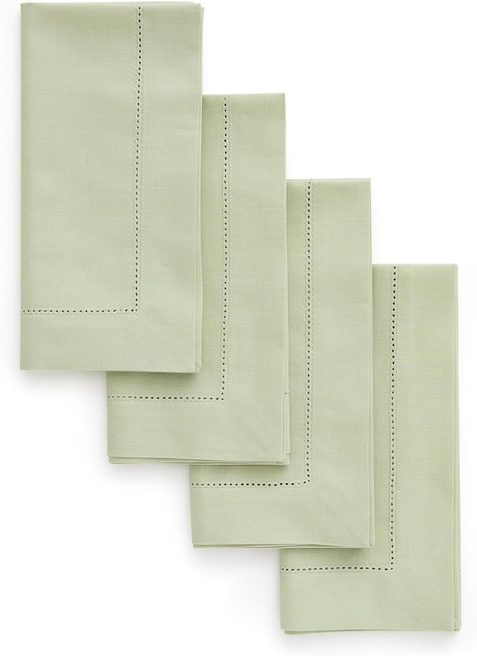 Solino Home Sage Napkins Set of 4 - Cotton Linen Hemstitch Dinner Napkins Cloth 20 x 20 Inch for Spring, Summer, Mothers Day - Handcrafted and Machine Washable