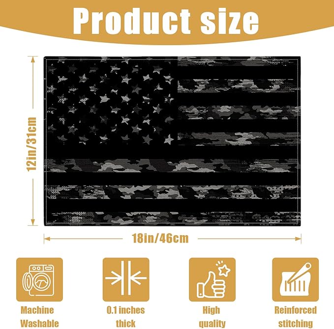 Black Camo American Flag Placemats Set of 6, Linen Place Mat Washable Stain Resistant Table Mats for Farmhouse Kitchen Dining Party Wedding Decor 12x18 Inch