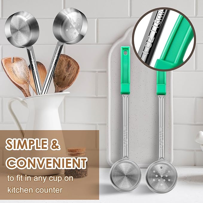 4 Ounce Stainless Steel Portion Control Ladle Spoon - 4Pcs Slotted and Unslotted Pizza Sauce Serving Spoons Portion Ladle for Sauces, Perfect for Weight Watchers, Buffets, Parties