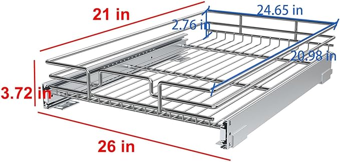 Pull Out Cabinet Organizer, Heavy-Duty Metal Sliding Drawer Shelf for Kitchen Cabinets, Chrome, Doesn't Include Door Fittings (26 * 21 IN)