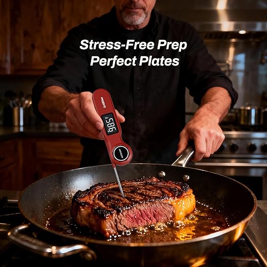Instant Read Meat Thermometer, GrillBliss USB-C Rechargeable Digital Food Thermometer with 0.5s Fast Read & ±0.5℉ Accuracy, VA LCD Display, Cooking Thermometer for BBQ, Grill, Candy, Brewing