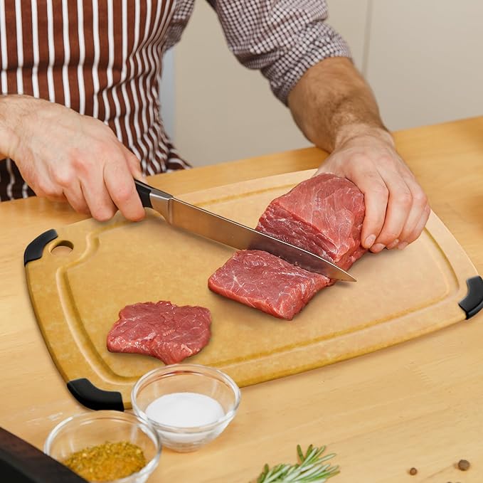 Dishwasher Safe Cutting Boards for Kitchen - Extra Large 18" x 12" Composite Wood Cutting Board with Juice Groove, Non-Slip Feet & Lightweight Eco-Friendly Design - Natural