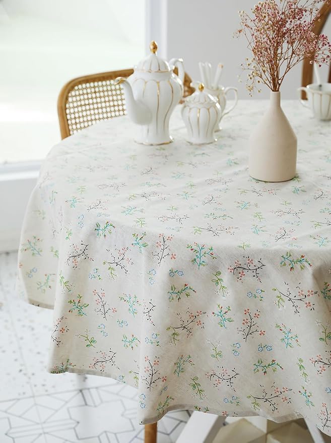 YiHomer Pastoral Round Tablecloth - 60 Inch Dia. Table Cloth - Washable Table Cover with Dust-Proof Wrinkle Resistant for Restaurant, Picnic, Bistro, Indoor and Outdoor Dining, Gardenia