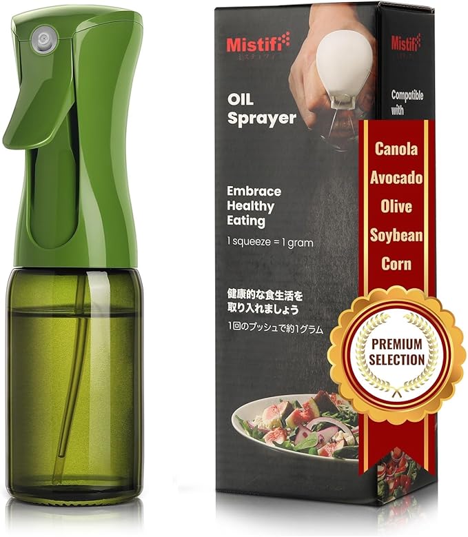Mistifi Oil Sprayer 150ml glass bottle Refillable Premium Dark Green Glass Bottle for Healthy Cooking & Baking Even Oil Control for Healthy Nonstick Cooking (PS642)