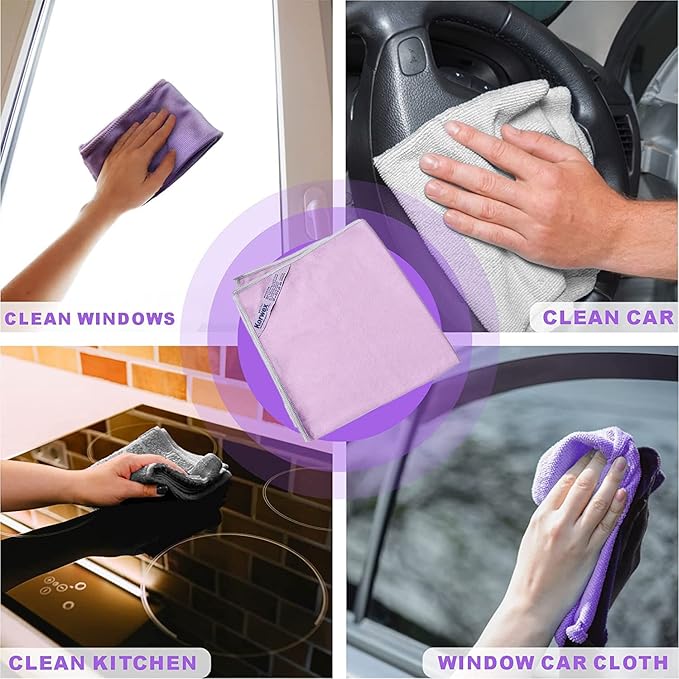Longmann Window Cleaning Cloth, Glass Cleaning Cloth, Streaks Schatches Free. Violet,1 Pack
