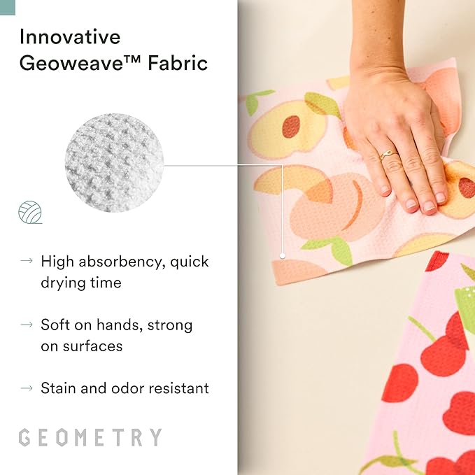GEOMETRY Kitchen Dish Cloths - Spring & Summer Collection - Premium Dishcloths with Geoweave - Absorbent & Fast Drying Kitchen Towels - Lemon Delight, 10" x 10" - 3-Pack