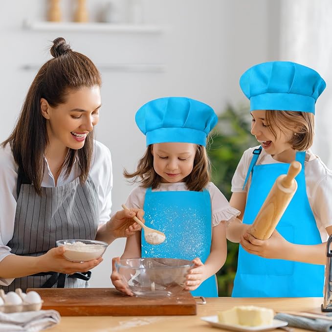 Kids Apron and Chef Hat Set Children Apron Adjustable with 2 Pockets Children Chef Painting for Cooking Baking