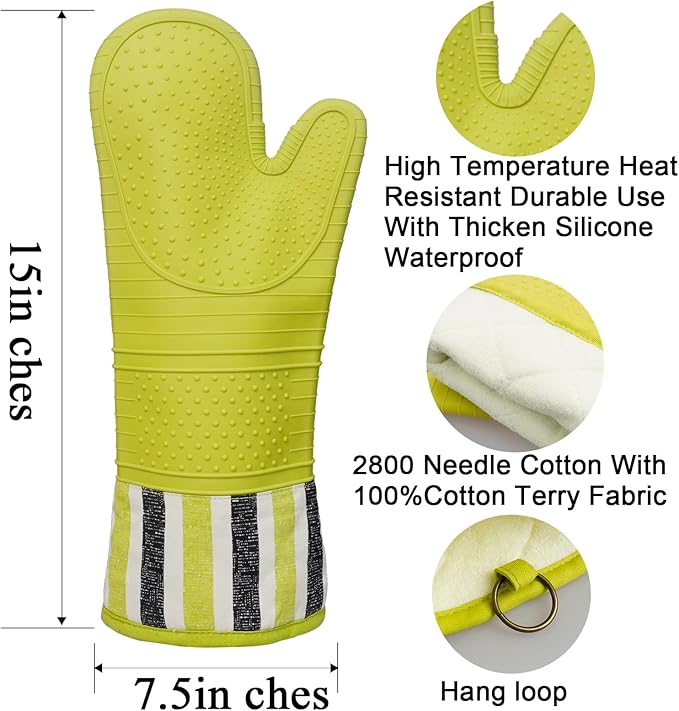 RED LMLDETA Heat Resistant 550 Degree Oven mitt, Silicone Oven Hot Mitts - 1 Pair, Extra Long Professional Baking Oven Gloves - Food Safe,Pot Holders Cooking,Grilling,Kitchen (Vanilla)