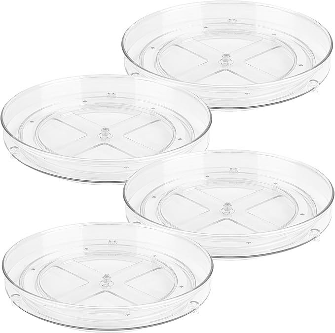 Oizeir Clear Lazy Susan Turntable Organizer (Pack of 4) 9 Inch Acrylic Rotating Storage for Cabinet, Pantry, Fridge, Bathroom, and Vanity Countertops