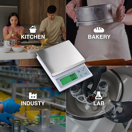Polit Sun Lite IP65 Waterproof Baking Scale — 6.6lb/3kg Auto-Precision 0.1g/0.5g/1g Digital Kitchen Scale with Green LCD, Dual Power & Detachable Stainless Tray for Pastry, Seasoning & Daily Cooking