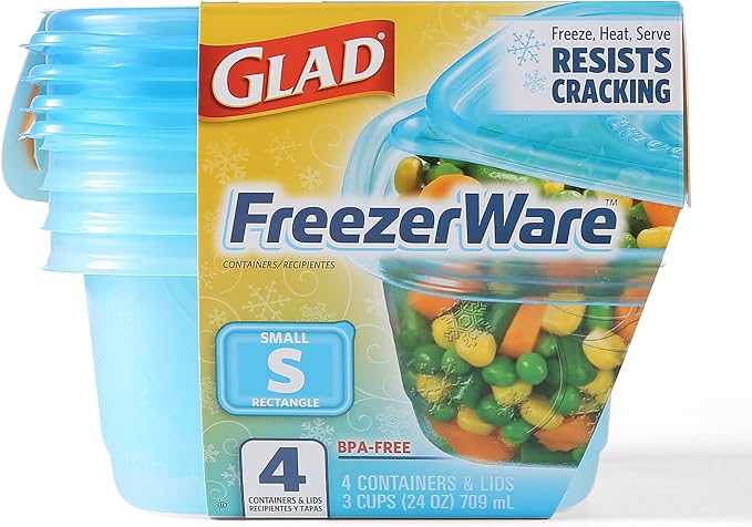 Glad Food Storage Containers, Small Rectangle, 24 Ounces | Freezerware | 4 Count Set | Pack of 2