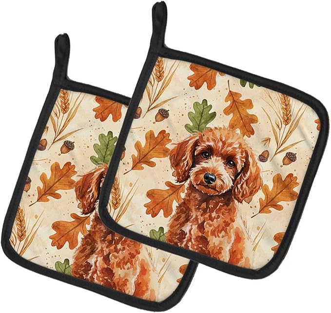 Caroline's Treasures Toy Red Poodle Heirloom Fall Pair of Pot Holders Pair 7.5x7.5 Quilted Insulated Hot Pads Decorative Kitchen Gift Made in USA