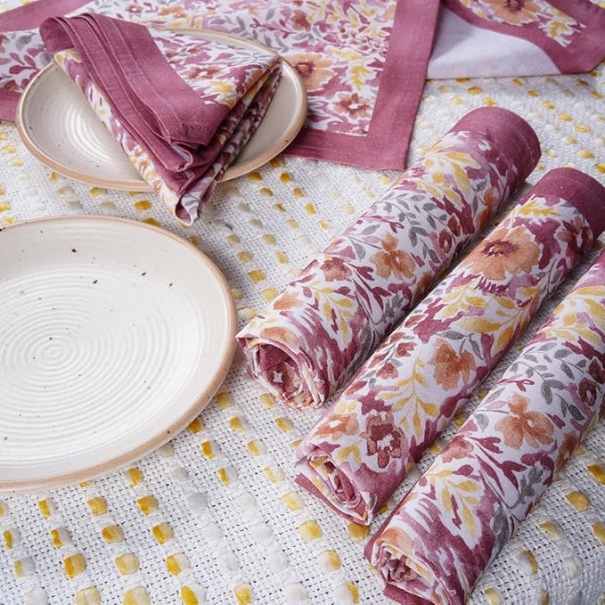 TARAN LIVING Cotton Cloth Napkins Reusable Floral Napkin Printed Dinner Napkin Set Cloth Daily Use Machine Washable Dish Cloth Gift for Valentine Home Decor Set of 4, Multicolor Print, 18x18 Inches