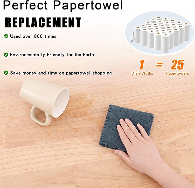 Homaxy 24 Pack Kitchen Dish Cloths (10 x 10 Inches, Dark Grey), Super Soft and Absorbent Coral Velvet Dish Towels, Nonstick Oil Fast Drying Microfiber Cleaning Cloth, No Lint Household Dishcloths
