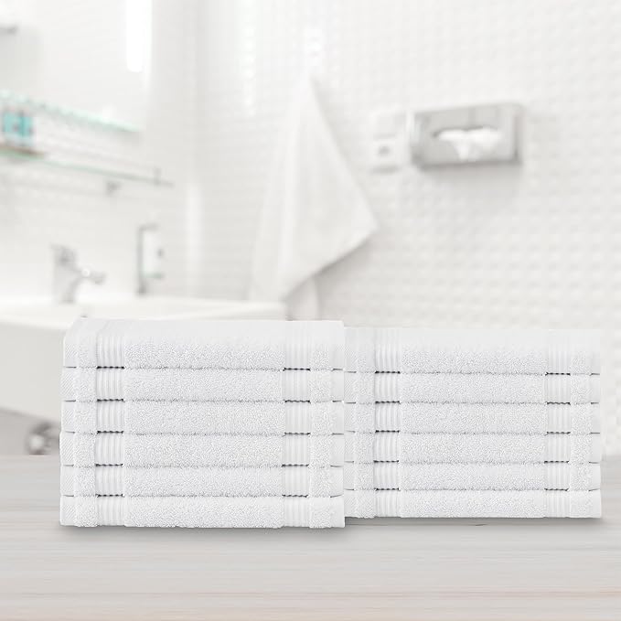Classic Turkish Towels CTT - Premium Washcloths 12 Pack Set, 100% Turkish Cotton, Highly Absorbent & Quick Dry, Face Towels Wash Cloths for Hotel, Spa & Gym | 12"x12" (White)
