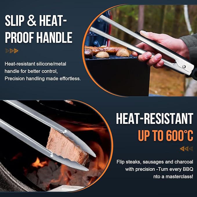 Eddeas Grill Tongs, 17 Inch Extra Long BBQ Tongs, Heat Resistant 600 Degrees Stainless Steel tongs, Kitchen Metal Locking Tongs for Cooking, Grilling, Outdoor Barbecue