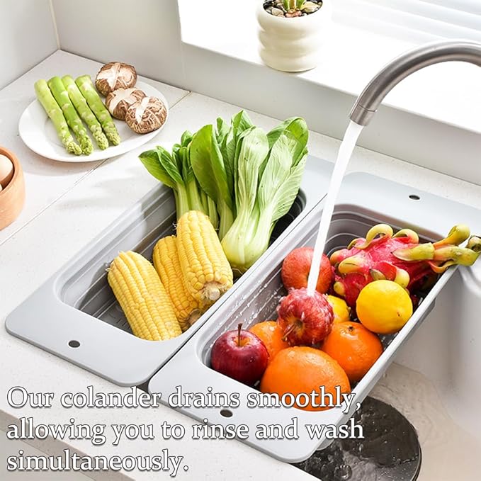Collapsible Colander Silicone Kitchen Strainer, Over The Sink Strainer Basket for Wash Vegetables and Fruits, Drain Cooked Pasta and Dry Dishes, New Kitchen Essentials - Gray