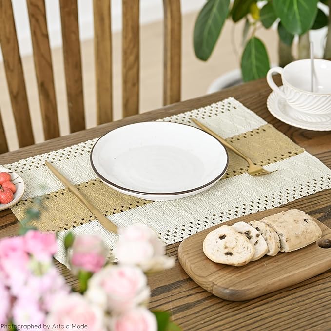 Artoid Mode Burlap Brown Farmhouse Rustic Placemats Set of 6,12x18 Inch Seasonal Holiday Hollow Table Mats Party Kitchen Dining Decoration