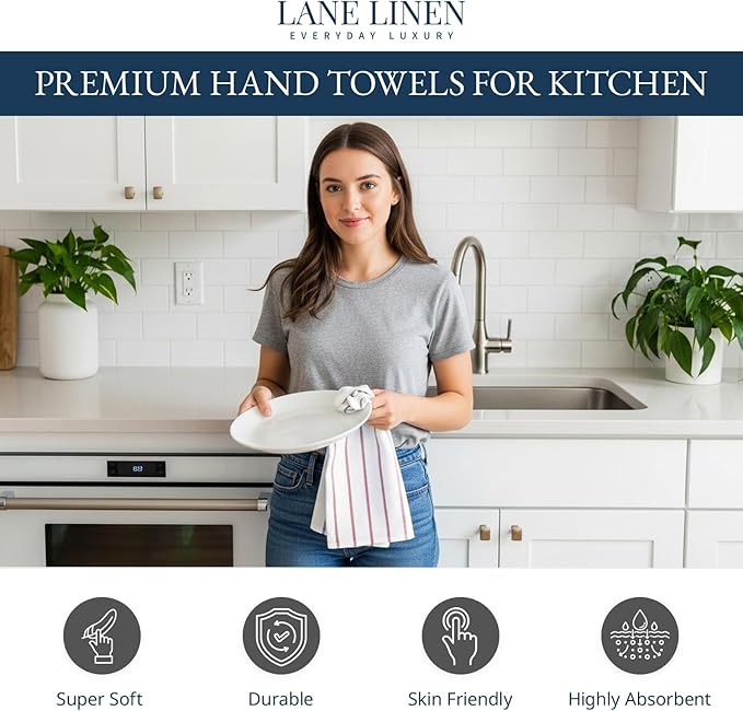 LANE LINEN 100% Cotton Kitchen Towels Set, 6-Pack – Premium, Absorbent, Quick-Drying Dish Towels, Tea Towels, 18" x 28" - Red