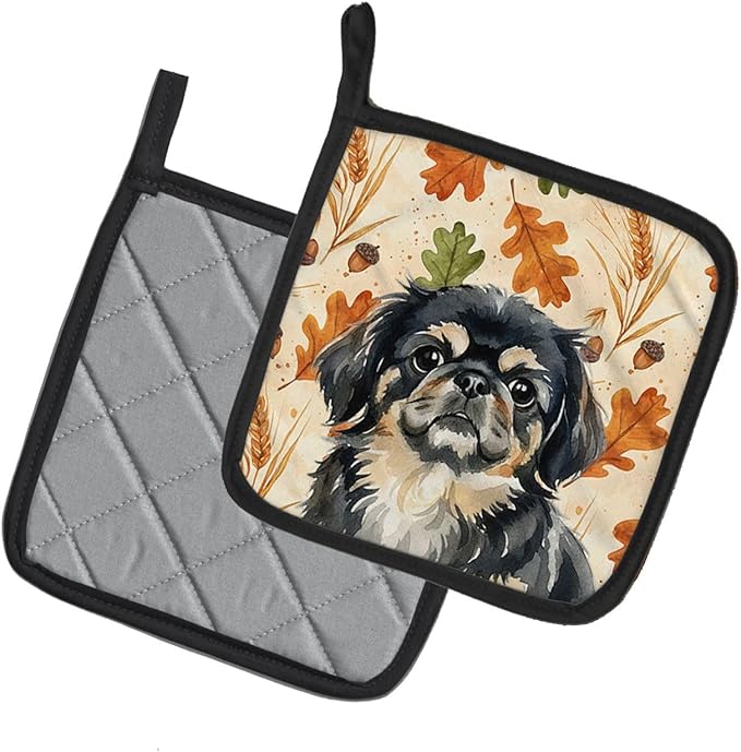 Caroline's Treasures Black and Tan Pekingese Heirloom Fall Pair of Pot Holders Pair 7.5x7.5 Quilted Insulated Hot Pads Decorative Kitchen Gift Made in USA