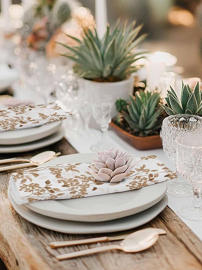 Brown Flower Cloth Napkins Set of 6 - Washable Dinner Napkins Reusable Table Napkins for Home Party Weeding Dining Table Setting Decoration,Oversized Spring Summer Retro Garden Herb Pastel Plant