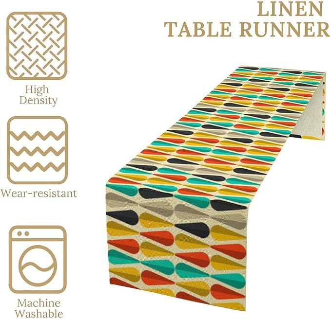 Mid Century Table Runners Retro 50s 60s Abstract Geometric for Dining Room Dinner Runner Kitchen Indoor Outdoor Patio Party Decor Fabric 1 Panel W13xL36in