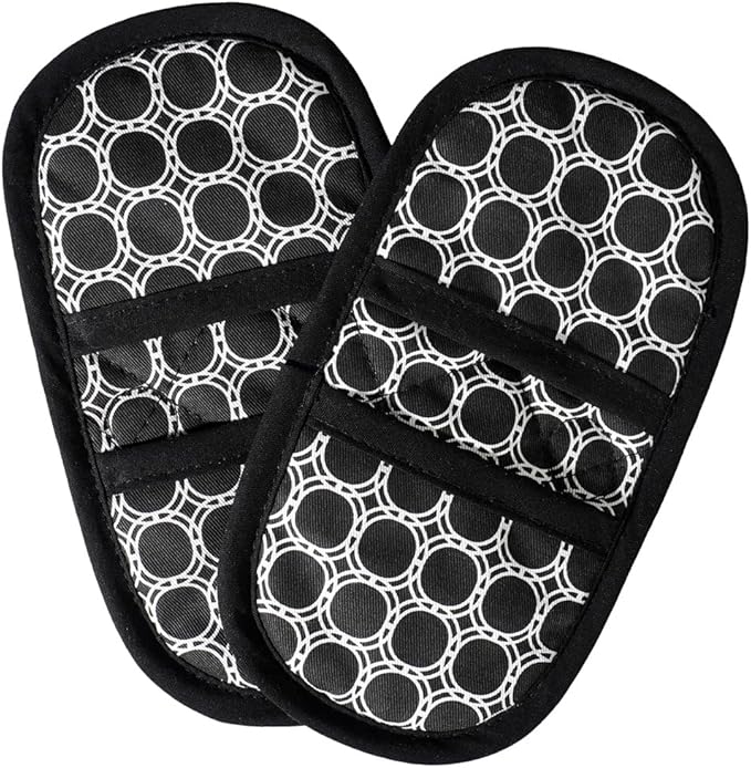 Quilted Heat-Resistant Black Oven Mitts Set of 2 with Fridge Magnets. Mini Oven Mitt Gloves Safely Protects Hands from Hot Surfaces. Great for handling Cookware, Bakeware & Microwave